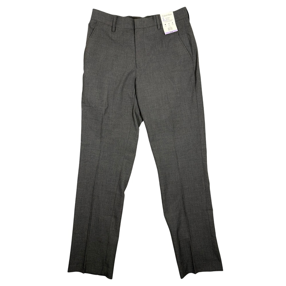 Calvin Klein Men Slim Fit Dress Pants Gray 30x30 Four-Way Stretch Flex Waistband